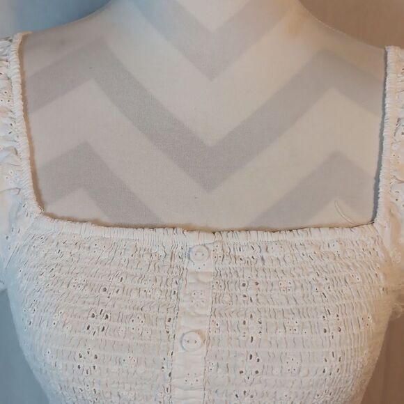 Ambiance White Eyelet Smocked Crop Top - Picture 2 of 7